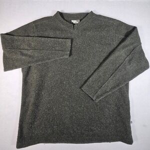 REI Mens Vintage Fleece Pullover Sweater Olive Green V-Neck Made in USA Large